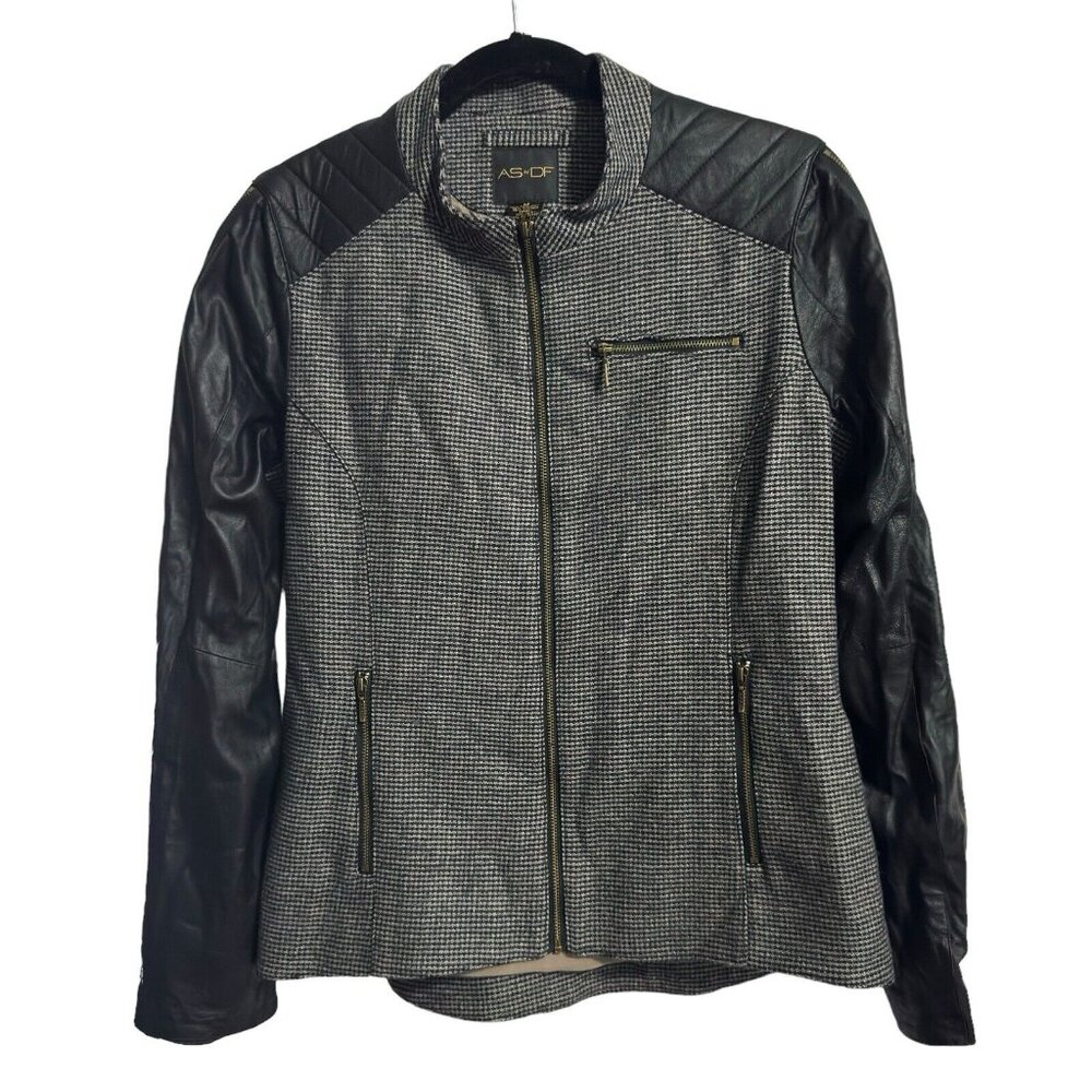AS by DF Jacket Women Black Fabiana Moto Medium‎ Wool Leather & Silk blazer M